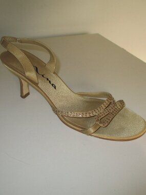 Nina Womens Gold Rhinestone Dressy Slingback 2.5" Heel Sandal - Size 5.5M